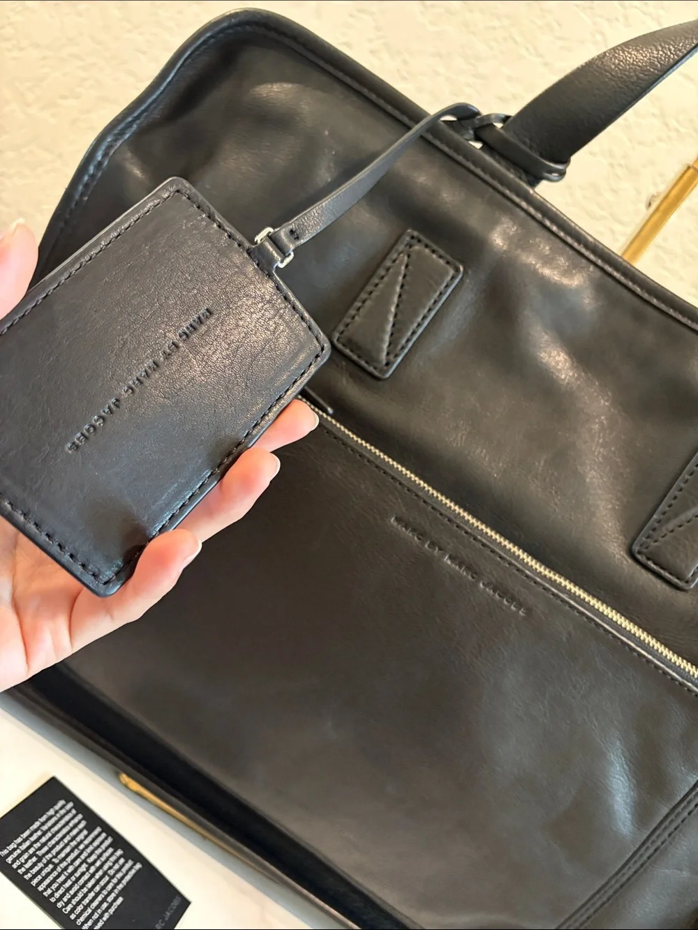 Marc by Marc Jacob’s Black Leather Briefcase Travel Bag with Luggage Tag